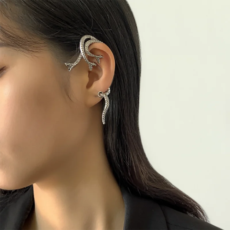 

Snake Ear Cuff Earring Dark Elf Ear Clip No Piercing Earrings For Women Punk Silver Goth Earcuff Stud Jewelry Party Streetwear