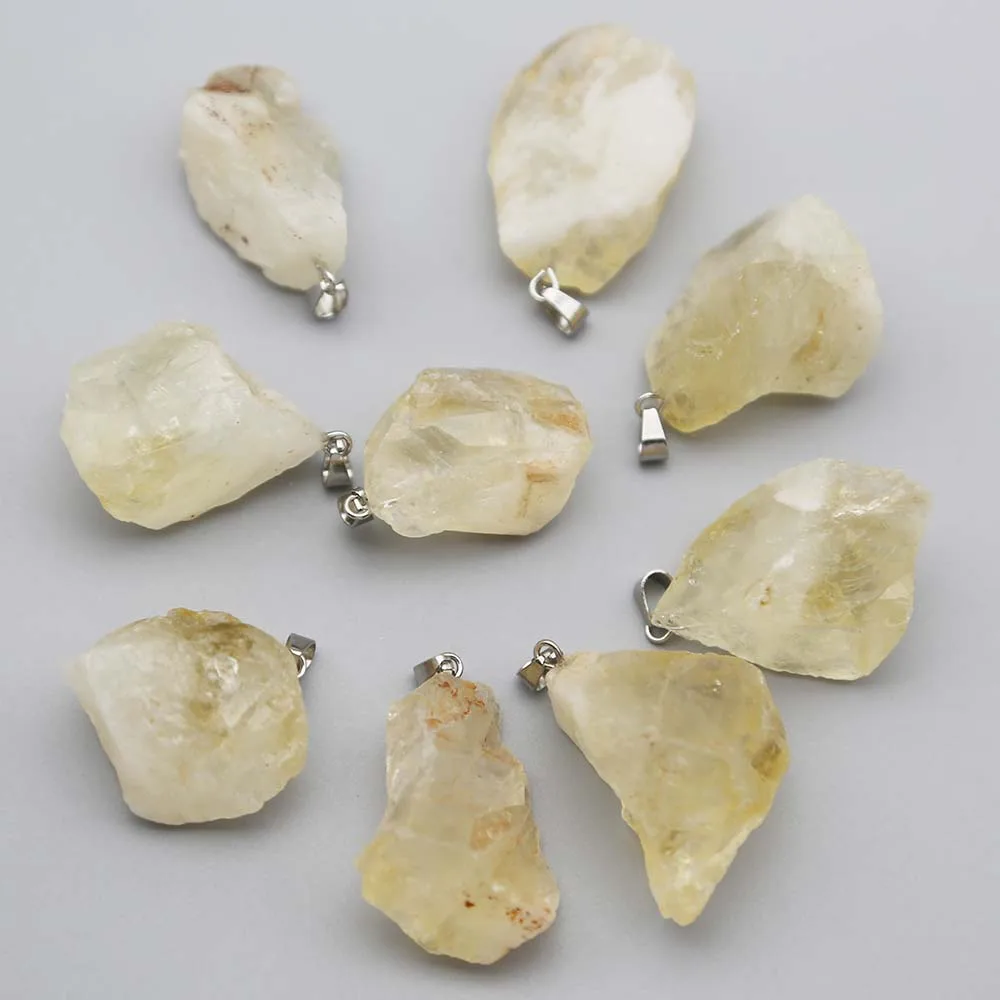 Irregularity Natural Citrine Necklace Pendant Rough Raw Stone Ornament Simplicit Ypendant Rock Specimen Jewelry Accessories10Pcs