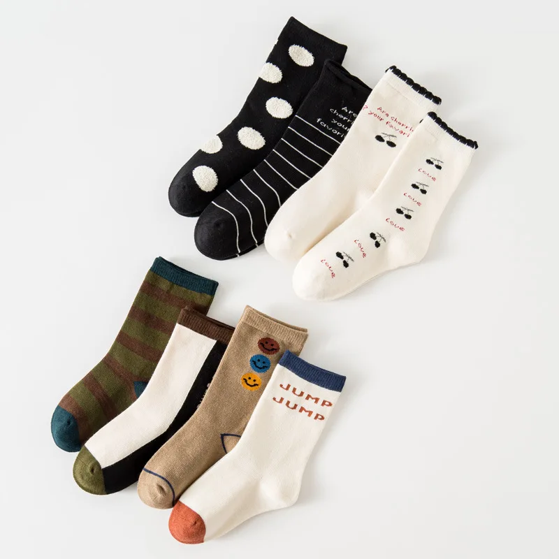 Осенне-зимние детские носки 4 пары для маленьких девочек спортивные хлопковые в