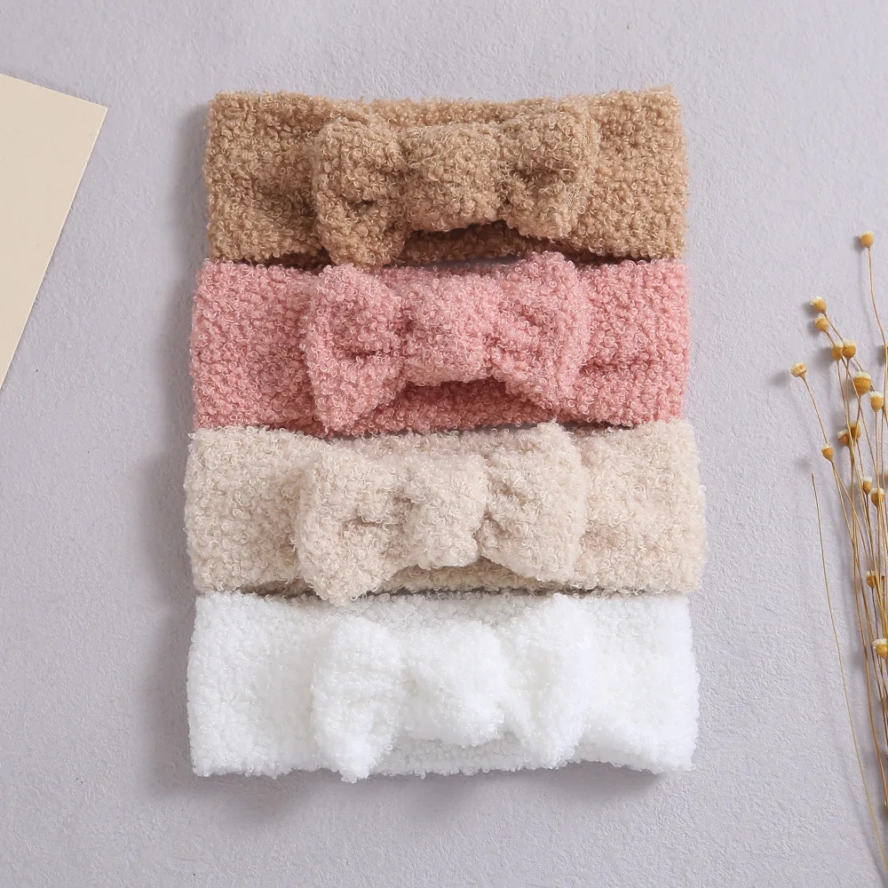 

New Hair Band Baby Bowknot Nylon Elastic Headwear Lamb Fleece Baby Headband Baby's Windproof Warm Winter Headband Kids Headwear