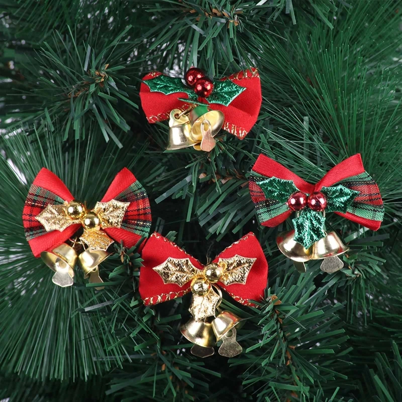 

5Pcs Hanging Xmas Mini Bow with Bells Decorations Christmas Tree Cards Crafting Ornament Cute Craft Decorative Bow Bells 87HA