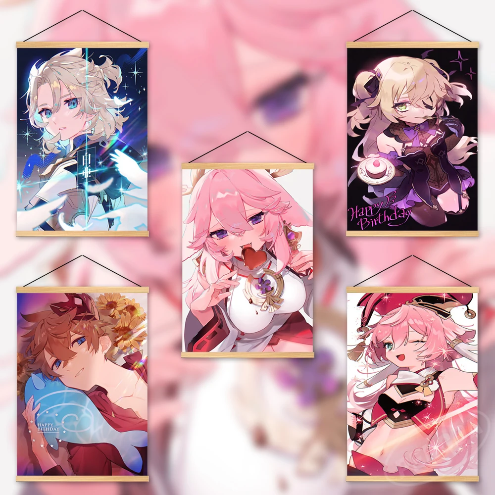 

Genshin Impact деревянная подвесная картина Yae Miko постер печать на холсте tataglia, Настенная картина, аниме модульные картины, украшение для дома