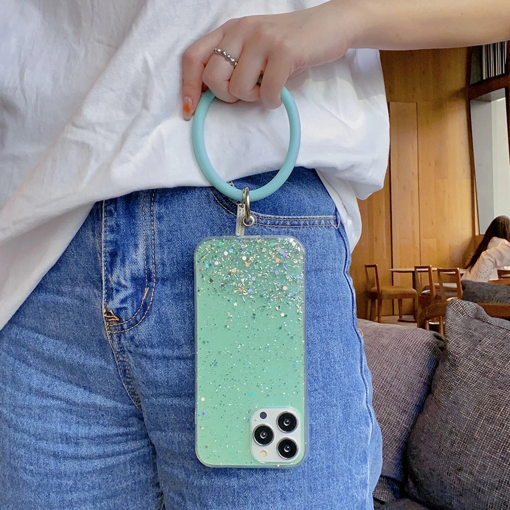 

LOVECOM Bling Glitter Wristband Phone Case For Samsung S22 Ultra S21 S20 FE A52 A72 A32 A73 A53 A33 A12 A51 A71 Soft Clear Cover