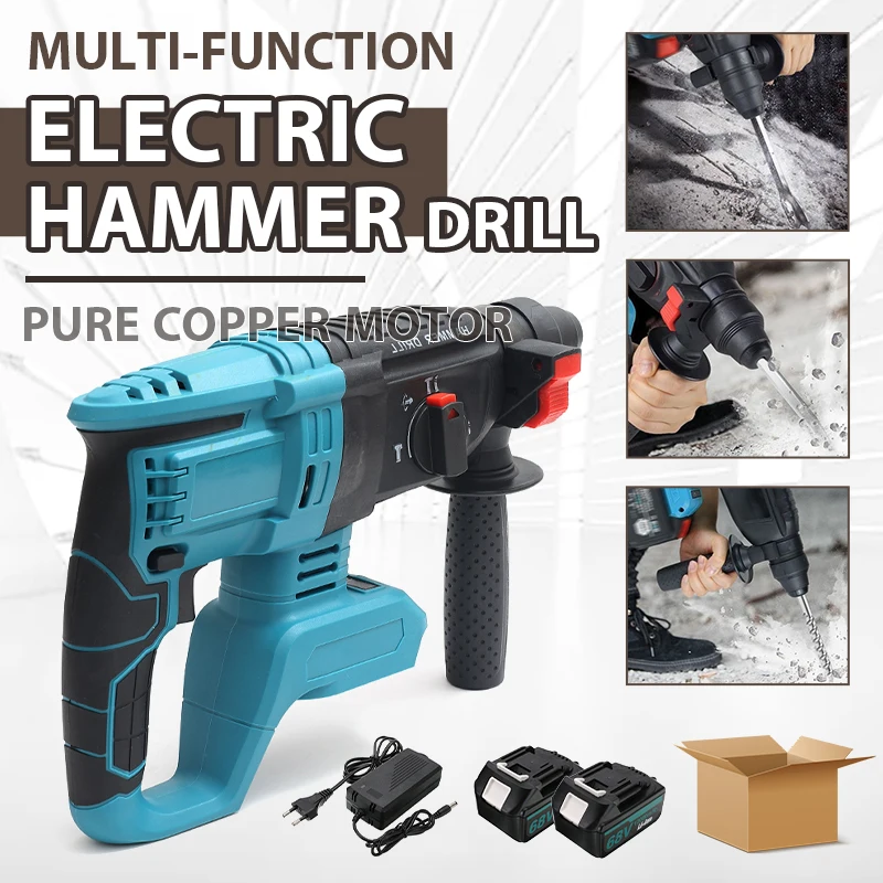 

18V 26mm Powerful Drill Brushless Electric Rotary Hammer Drill 980bpm Cordless Impact Drill Rechargeable For Makita Battery