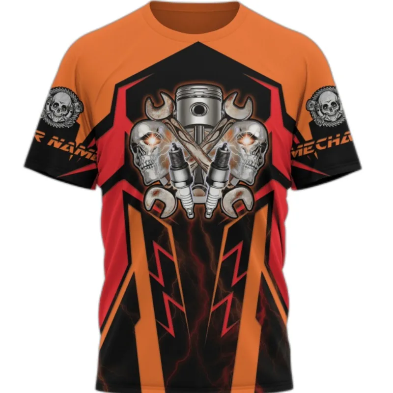 

Men's Vintage T-shirt Summer Clothing Personalized Name Mechanist 3D Print Top Street Leisure Sports Large Pullover 2023