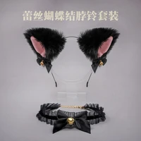 new handmade lolita clothes fox ears cat ears headband lace bow bell collar set women student girl anime cosplay accessories