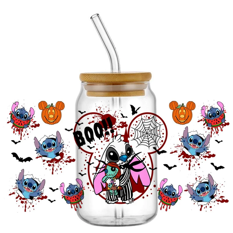 Miniso Хэллоуин день серия Милая Ститч мультфильм УФ DTF чашка обертка для 16 унций Libbey