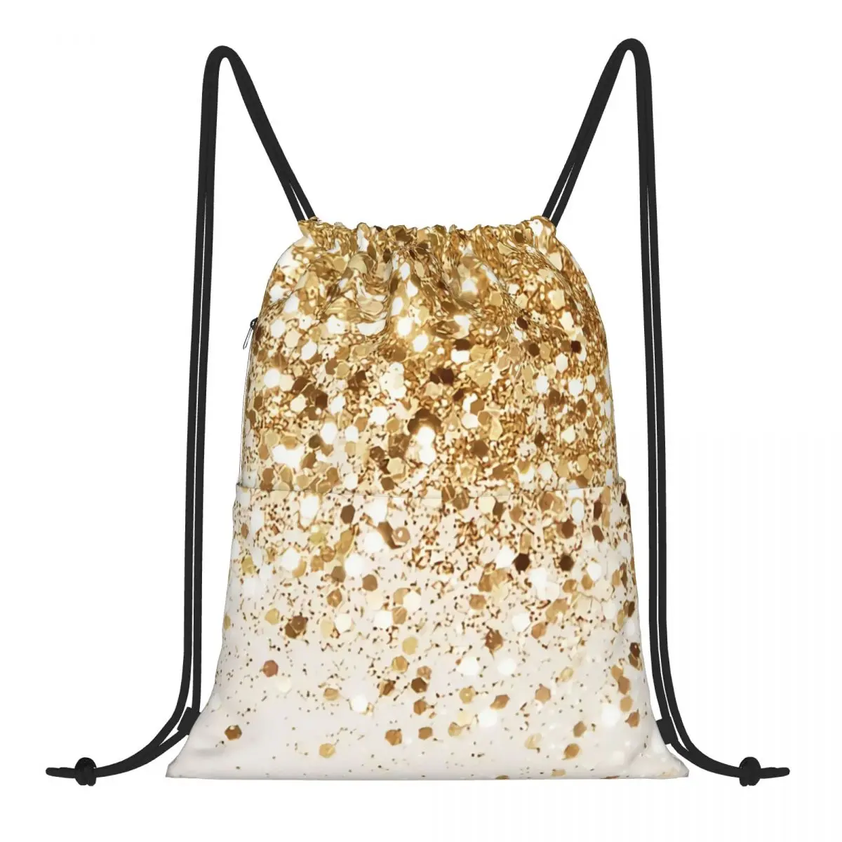 

Sparkling Gold Glitter Glam Faux Glitter Shiny Art Pattern Anime Backpack Girls Sports Rucksack Sholder Drawstring Shopping Bags