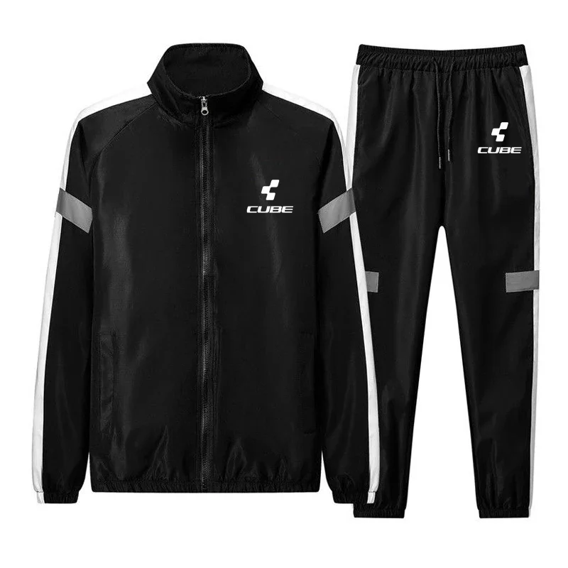 

CUBE Casual Men's Set Fashion Streetwear Hooded Men Tracksuit Spring Autumn Sports Two Pieces Set Mens Jacket Pants Clothing