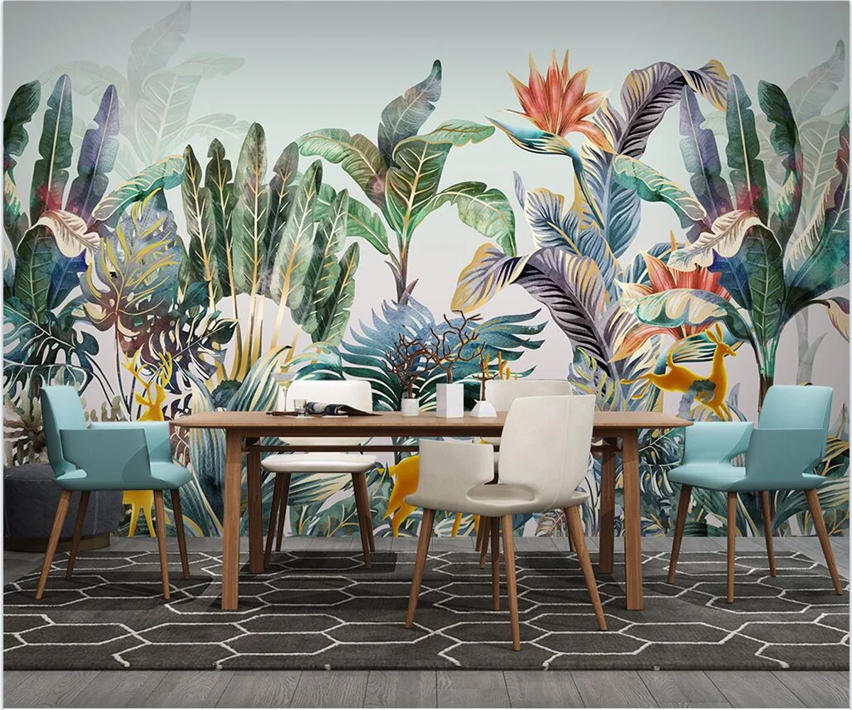 Custom wallpaper hand drawn nordic tropical plant elk coconut tree photo wallpaper decoration chambre 3d wallpaper