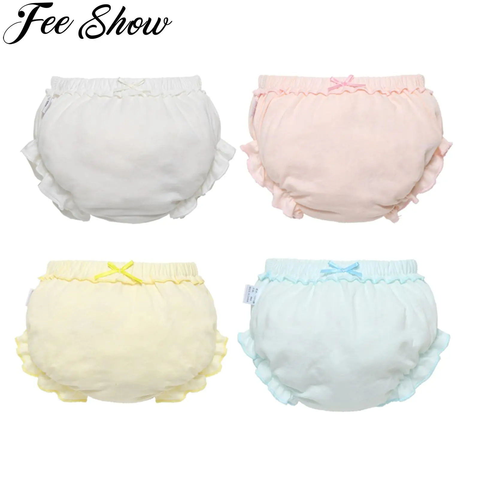 

4 Piece/Lot Fashion Kids 100%Cotton Panties Girl Baby Infant Newborn Cute Solid Color Bow Ruffled Underpants For Children Gift