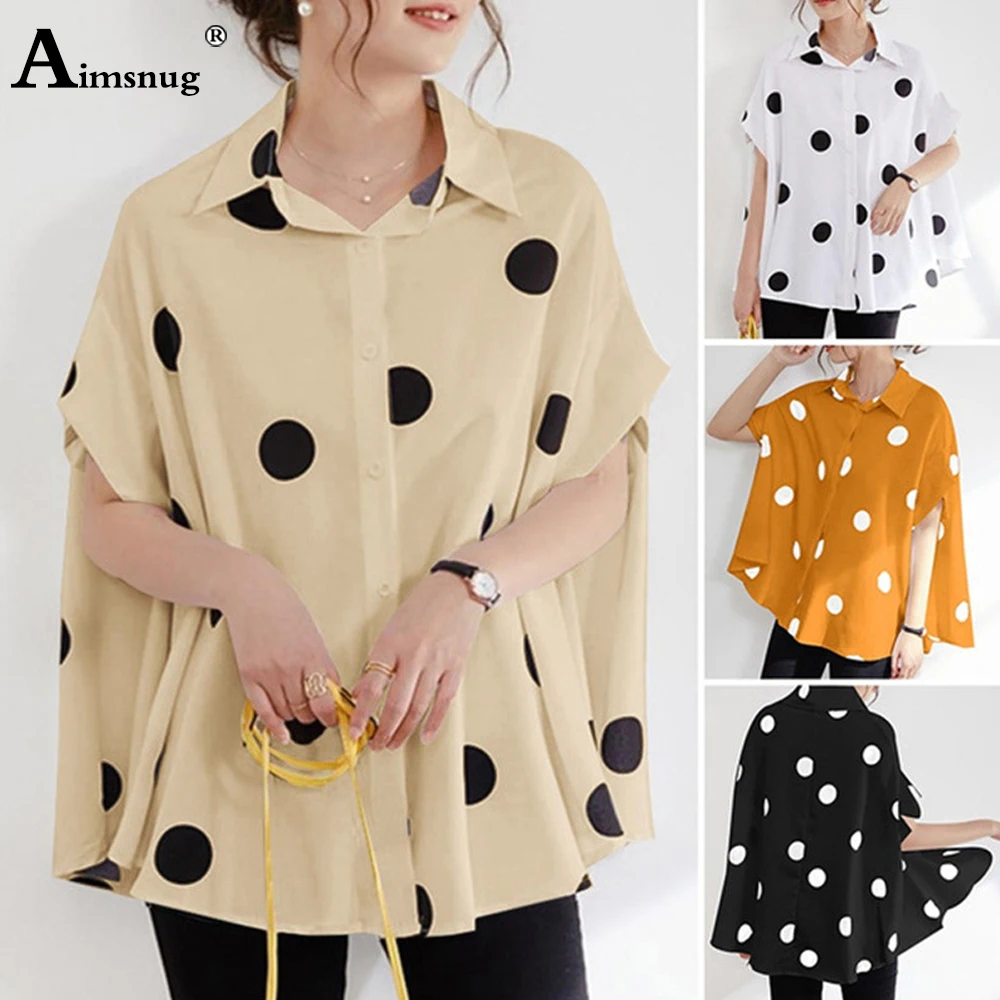 Women Latest Summer Casual Shirt Loose Polka Dot Blouse Women's Batwing Sleeve Top Ladies Tunic blusas Femme Clothing Size S-5XL
