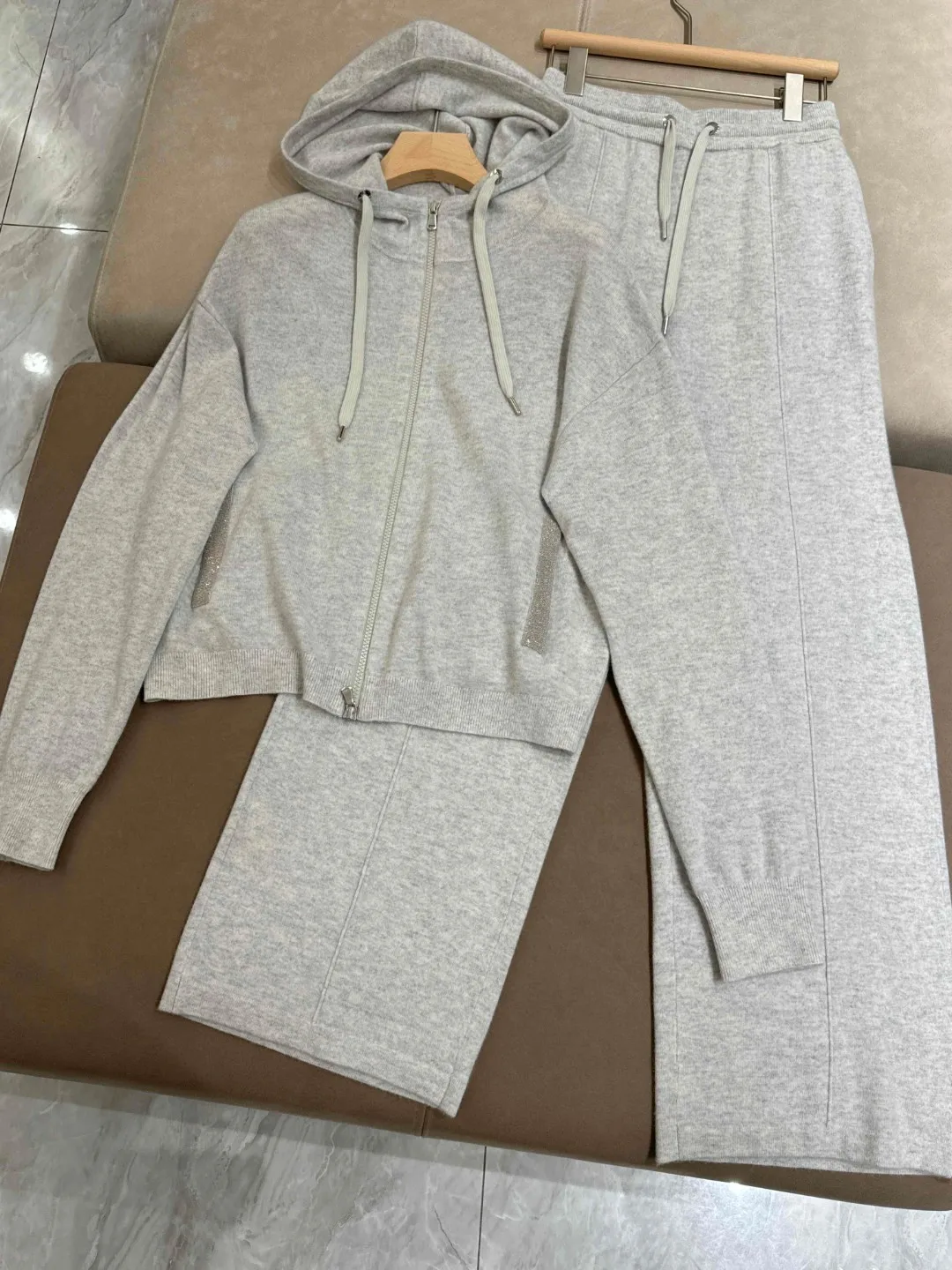 Женский кашемировый брючный костюм трикотажный кардиган с длинным рукавом и