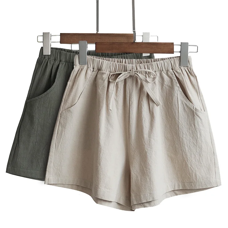 

Cotton Linen Shorts Woman Basic Short Pants Mini Trousers Trafic Fashion Bottom for Teen Girls Plus Size Summer 2021