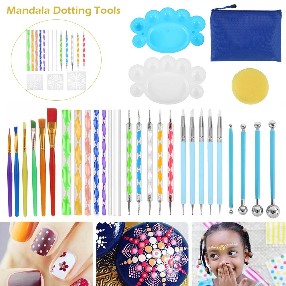 16/27pcs Mandala Dotting Tools for Painting Rock Stone Pen Stencil Template Brush Tray Kit Mandala Stencil Ball Stylus Paint Set