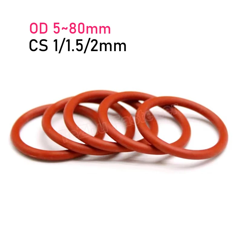 VMQ пищевой красный силиконовый уплотнительное кольцо, шайбы, водонепроницаемые и термостойкие, наружный диаметр 5 ~ 80 мм, толщина CS 1/1,5/2 мм