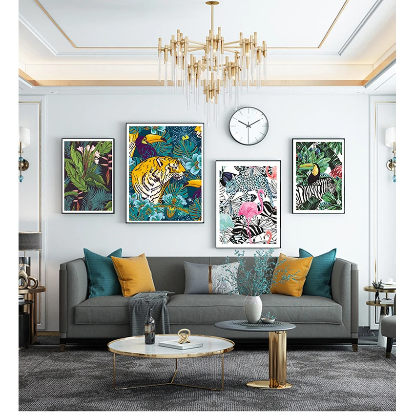 

Toucan Flamingo Tiger Forest Animal Wall Art Canvas Painting Nordic Poster and Prints Living Room Picture Wall Home Decoration