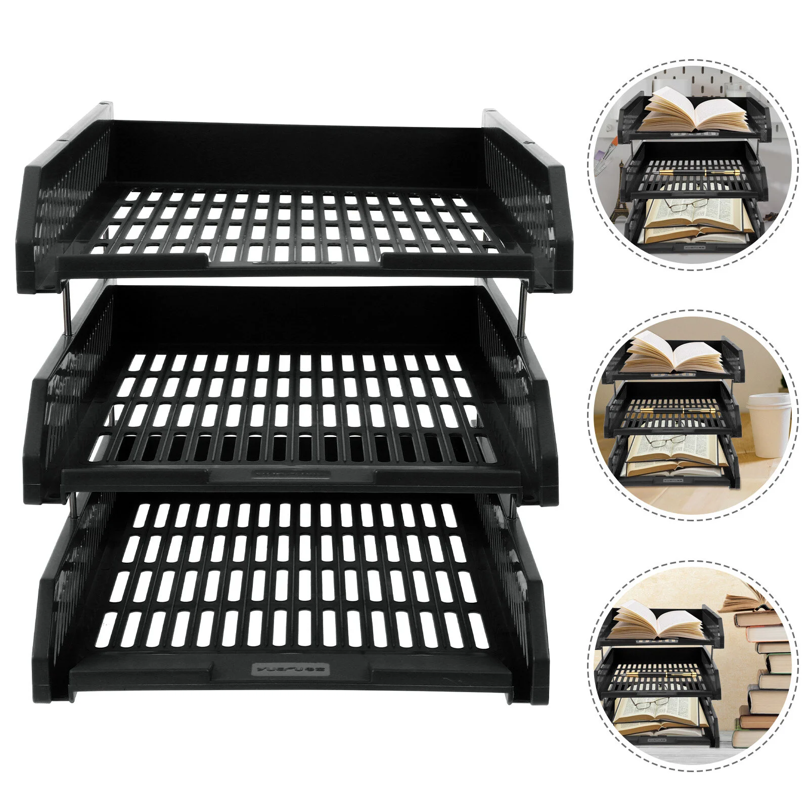 

1pc Plastic Document Countertop Oragnizer Racktop File Organizer 3-tier File Shelf Document Rack Office Supply