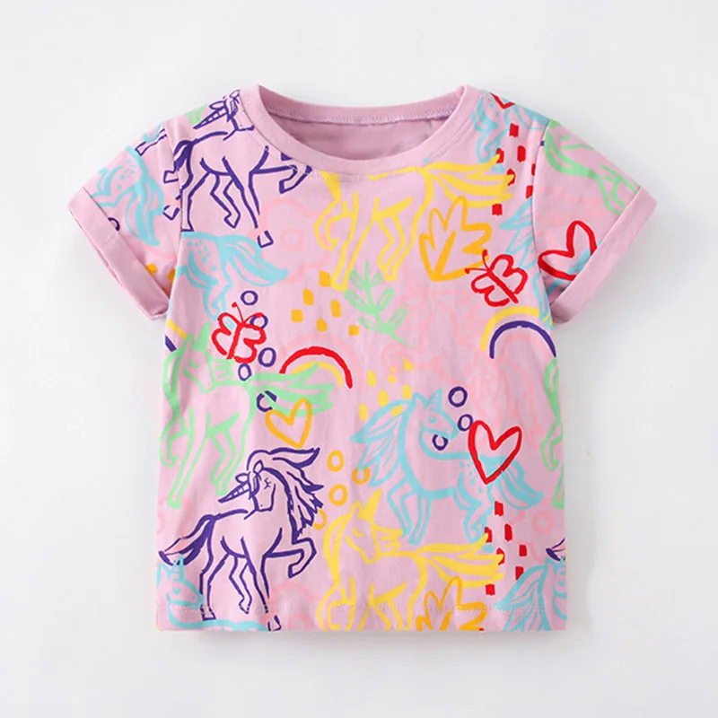 

Brand Girls t-shirt Cartoon 100% Combed Cotton 2023 Summer Baby Girl Clothes Kids t shirts Tee Short Sleeve Infant Children Tops