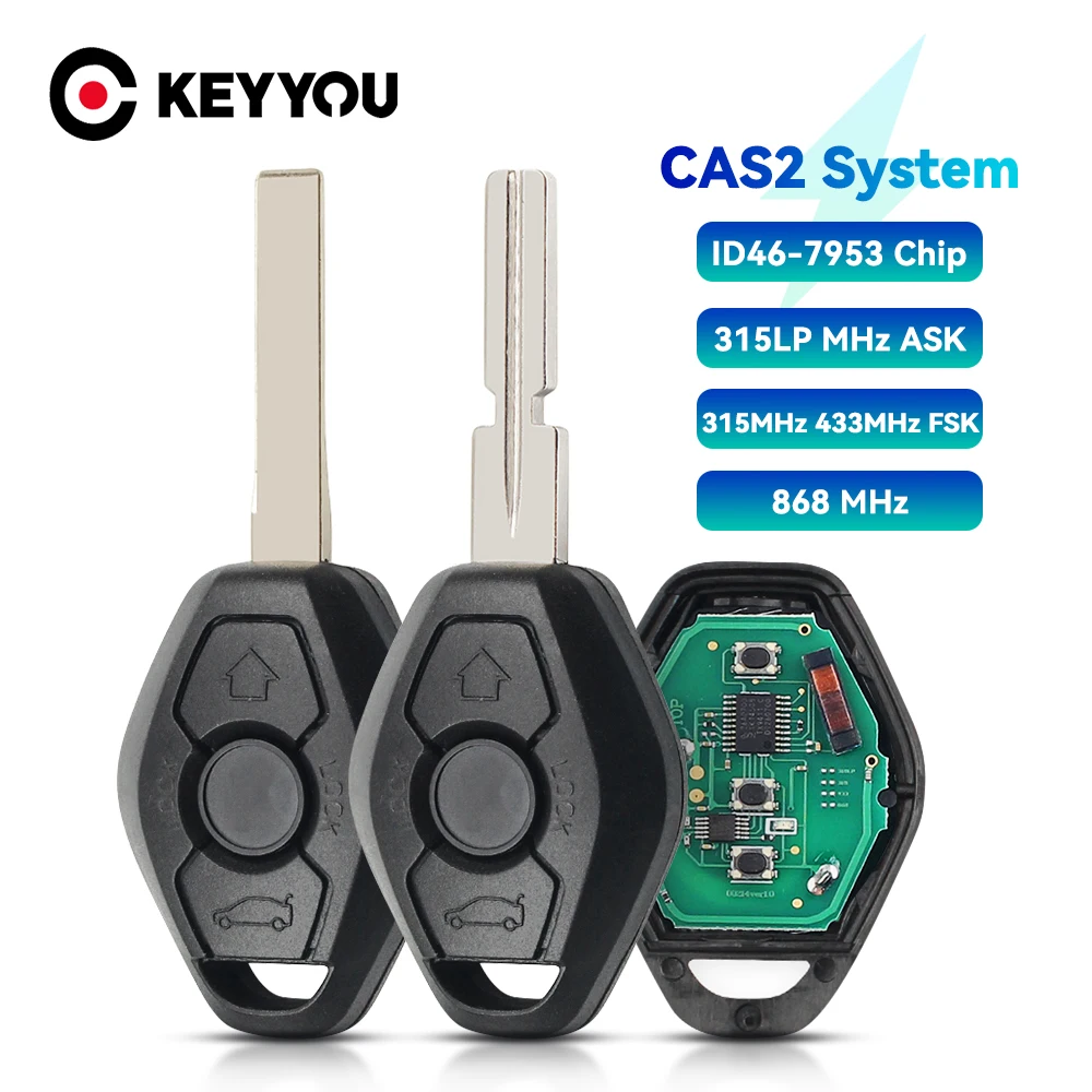 KEYYOU Car Remote Key For BMW CAS2 Sytem BMW 3/5 7 Series 315/433/868 Mhz with ID46-7953 Chip Blank Key Shell Transmitter