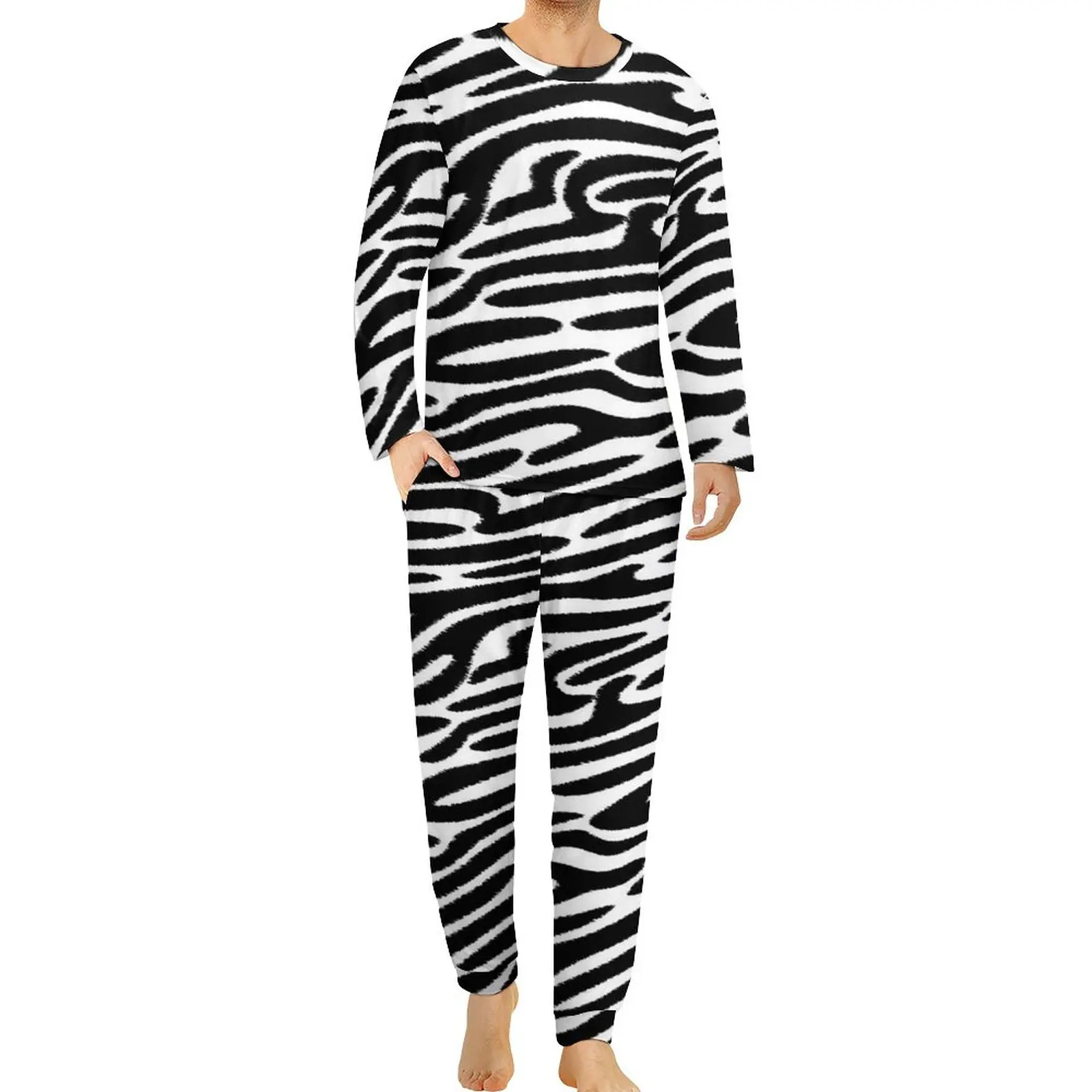 

Black Zebra Stripes Pajamas Autumn Modern Animal Shiny Casual Home Suit 2 Pieces Custom Long Sleeve Fashion Oversize Pajama Sets