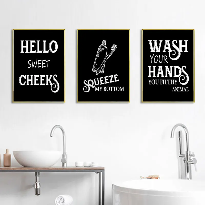 

Modern Black Background Warning Canvas Painting Prints Nordic Wall Decorative Posters for Bathroom Toilet Home Decor Art Picture