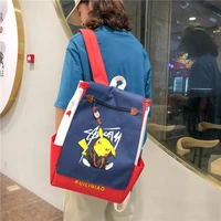 pikachus new cartoon printing simple backpack korean version of pokemon college students multi functional canvas school bag