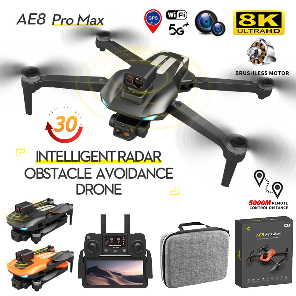 

AE8 Pro Max Drone Brushless GPS Drone 360° Obstacle Avoidance Automatic Follow Quadcopter 8K HD Aerial Photography RC Aircraft