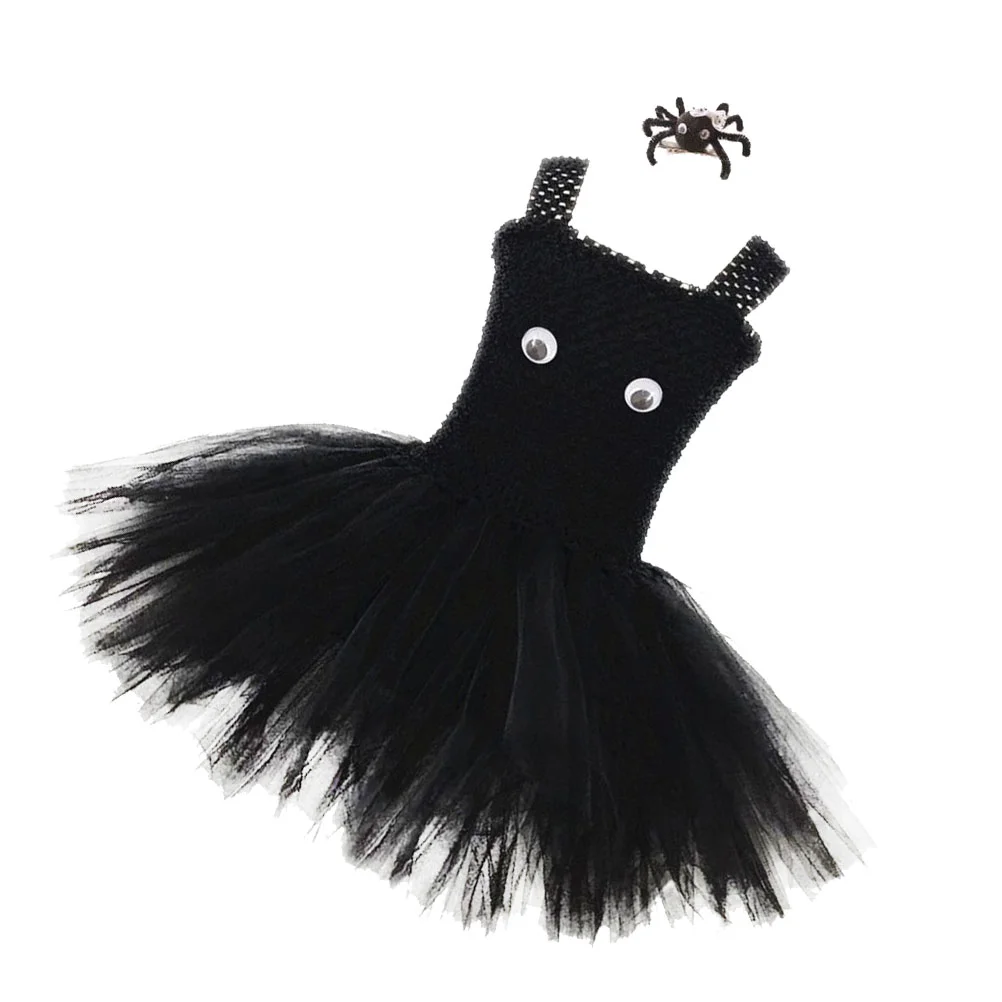 

Dress Tutu Partygirls Tulle Costume Hair Set Clothing Cosplay Kids Props Photo Clips Role Spider Playing Lace Black Sleeveless