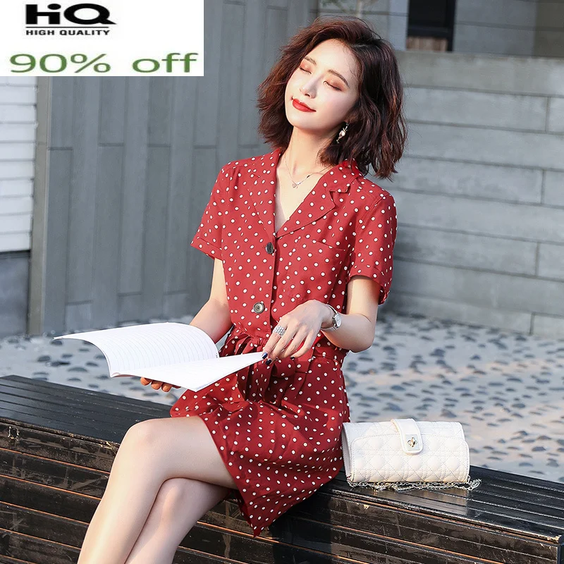 

Summer Leisure Lapel Collar Short Sleeve Single-Breasted Waist Lace Slim One-Piece Shorts Female