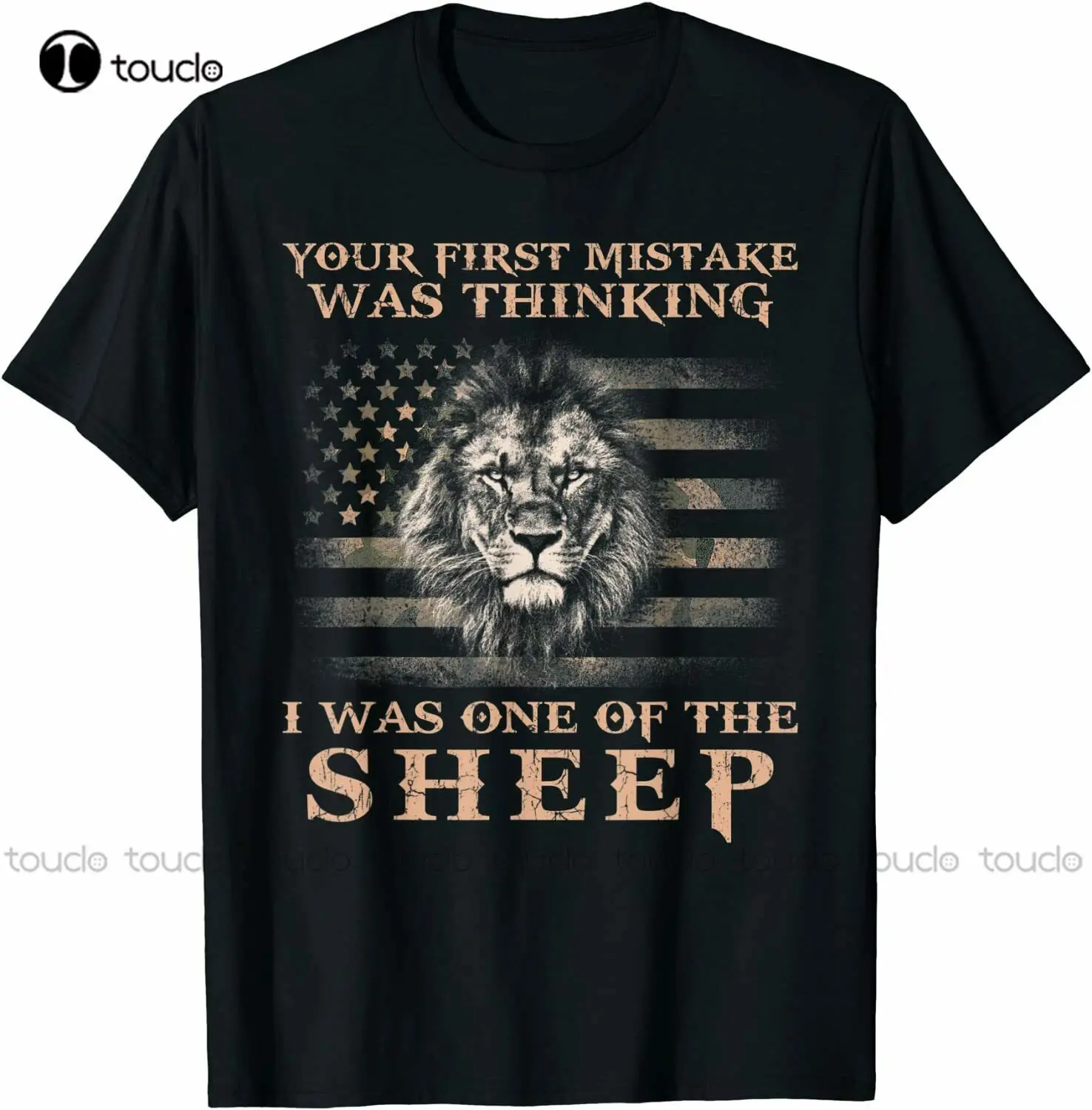 

Lion Your First Mistake Thinking I Was One Of The Sheep Us Flag Black T-Shirt Graphic Tshirt Custom Aldult Teen Unisex Xs-5Xl