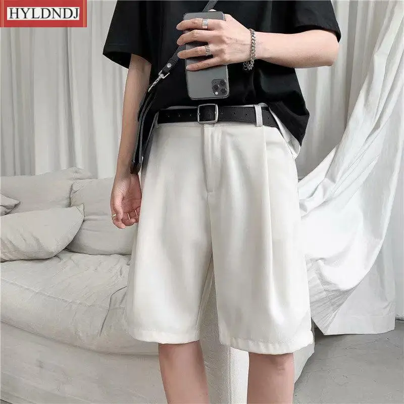 Men New Summer Casual Shorts Men Fashion Solid Color Business Dress Shorts Men Streetwear Wild Loose British Style Suit Shorts