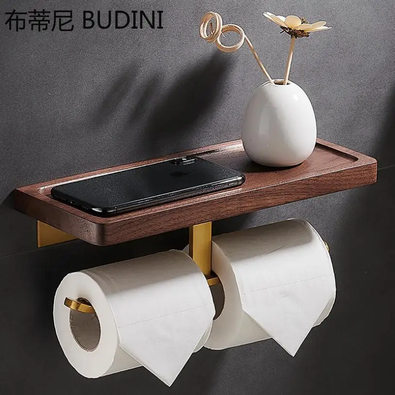 bathroom accessories paper holder gold and walnut wood paper towel holder tissue rack toilet paper holder phone holder free global shipping
