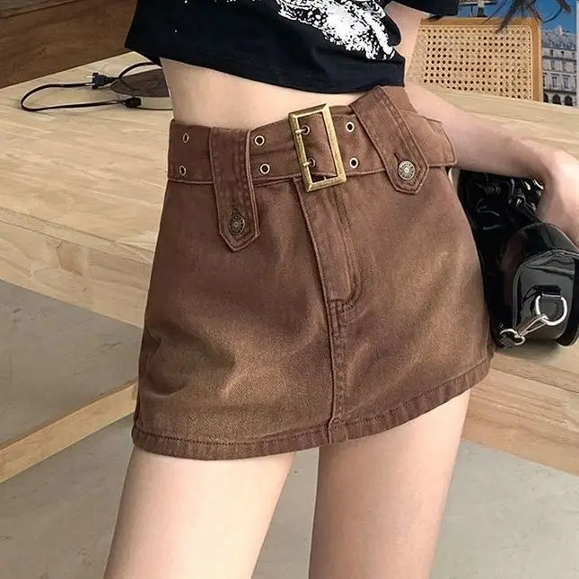 

New Vintage Women Denim Cowboy A Lined Anti-wear Bodycon Skirt Summer
