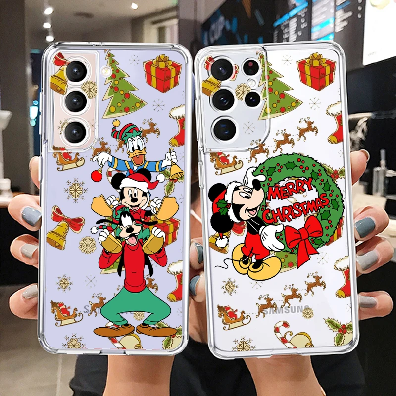 

Christmas Couple Mickey Mouse Phone Case For Samsung S23 S22 S21 S20 FE Ultra Pro Lite S10 5G S10E M52 Plus Transparent Cover