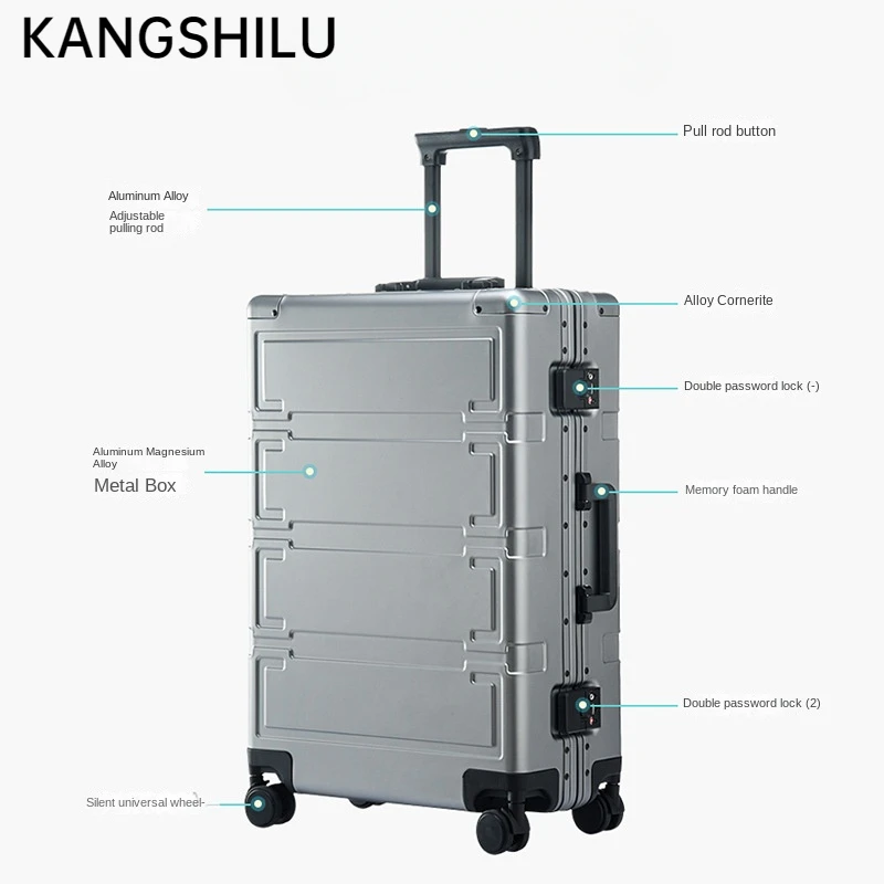 KANGSHILU 20''24''28'' New Women's Aluminum Mixi Luggages Frame Trolley Case Customs Lock Travel Suitcases Offers On Wheel Alloy