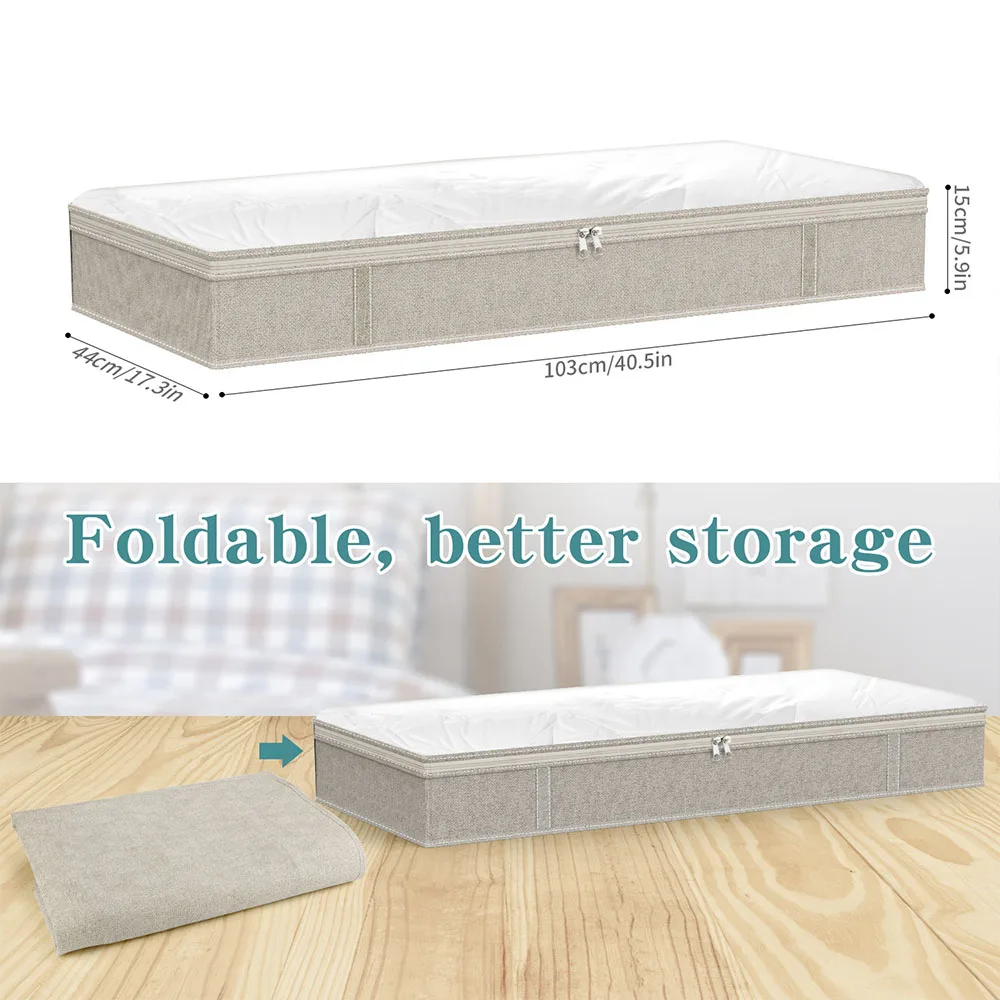 

2Pcs Foldable Under Bed Bags Large Under Bed Storage Boxes Thick Breathable Under Bed Clothes Storage Bags Zippered Organizer