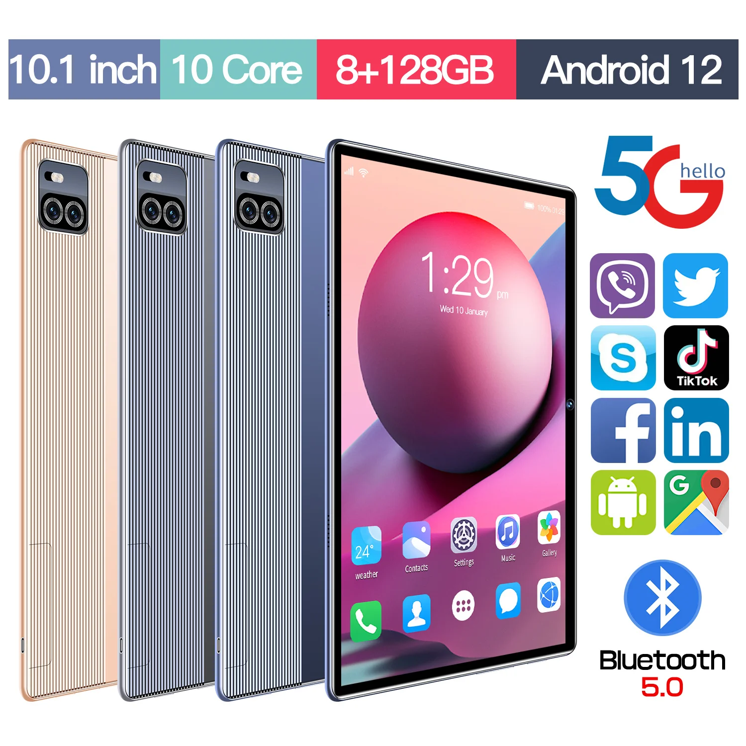 

Планшетный ПК 10,1 дюймов 8 ГБ + 128 Гб планшет android 4G/5G PAD Android 12 планшеты дешевый планшет с двумя sim-картами наклейки для ноутбука