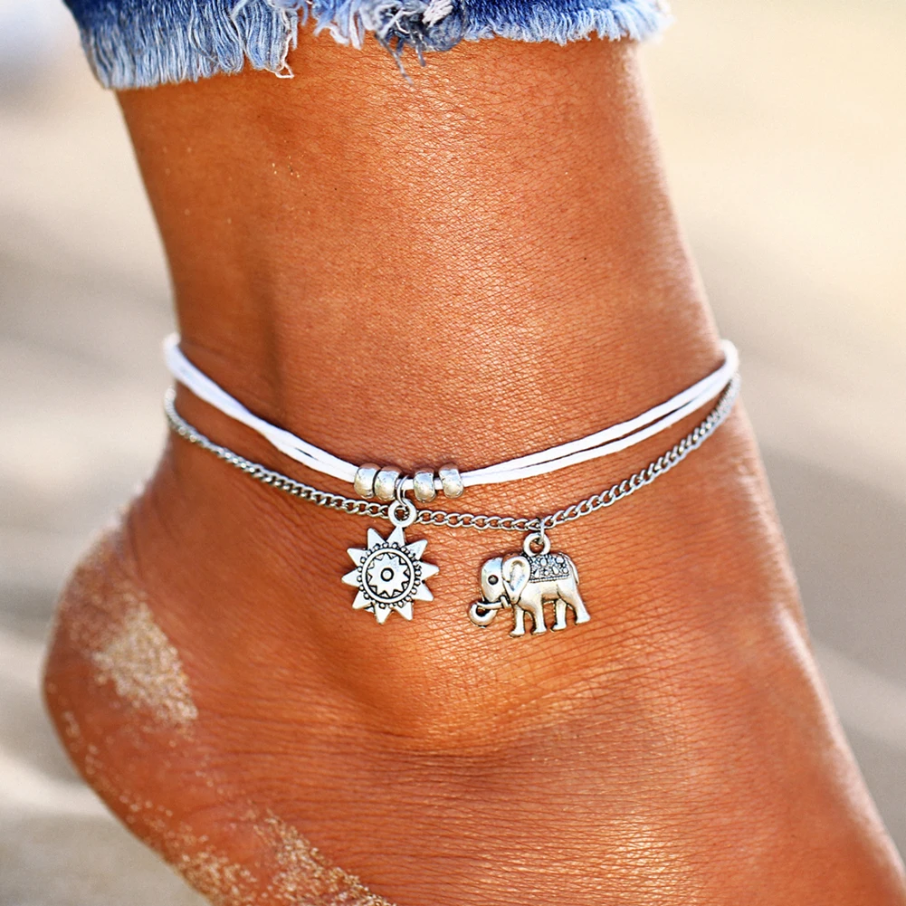 

Fashion Vintage Ankle Bracelet Women Silver Anklet Foot Feet Jewelry Chain Summer Beach Bohemian Foot Jewelry