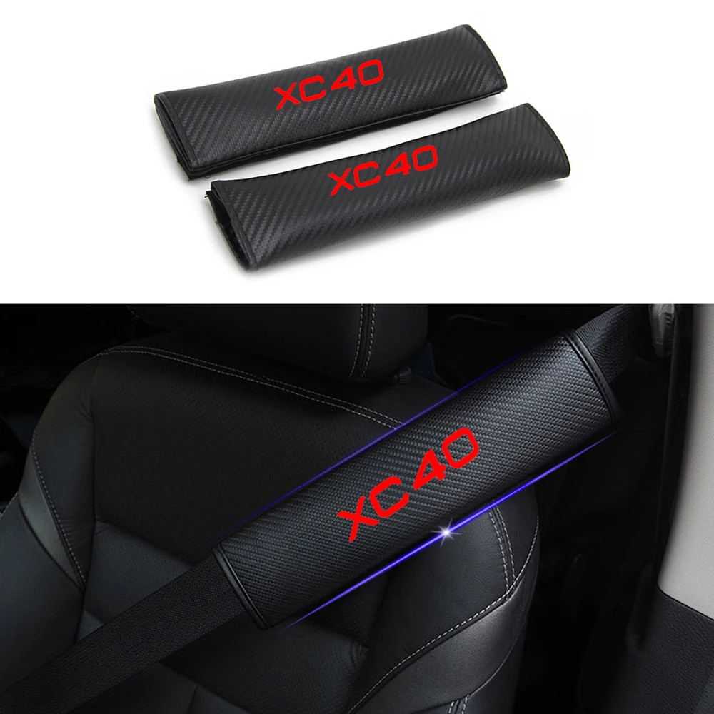 For Volvo XC40 Car Safety Seat Belt Harness Shoulder Adjuster Pad Cover Carbon Fiber Protection Cover Car Styling 2pcs