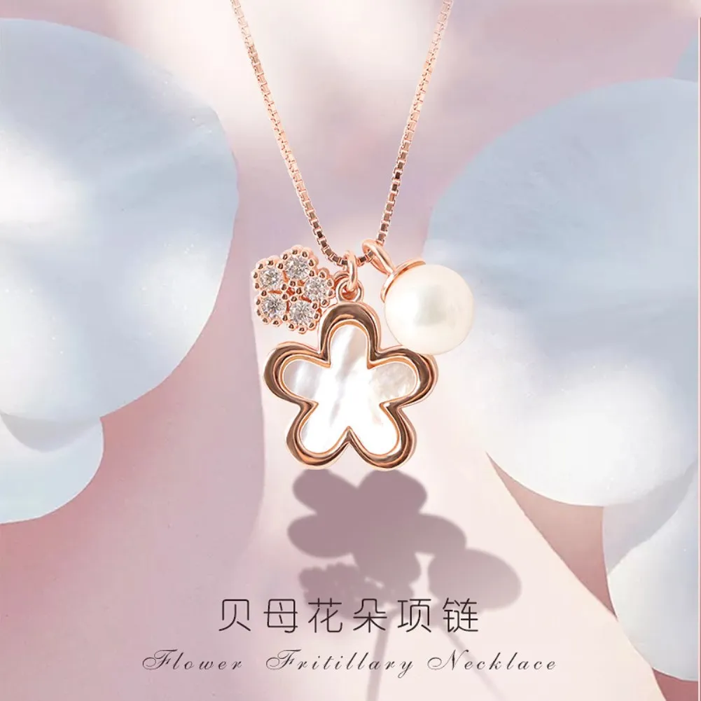 

Sterling Silver Necklace Women's Flower Mother-of-pearl Collarbone Chain Simple Temperament Sen Series Versatile Fashion Pendant