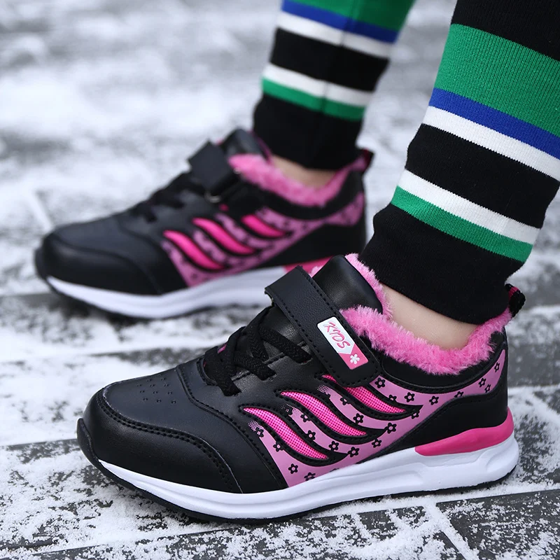 JIEMIAO 2022 Winter Children Running Shoes Kids Sneakers Outdoors Waterproof Non-slip Fur Warm Trainers Sport Shoes Girls Enfant