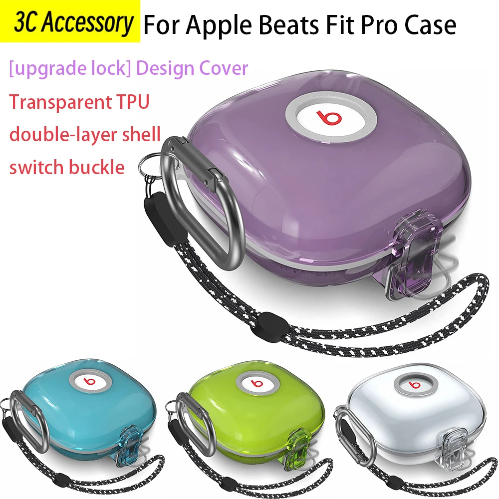 

2023 New transparent Design Cover for Apple Beats Fit Pro Capa Armor Shockproof Protective with Anti-Lost Lanyard Keychain Cases