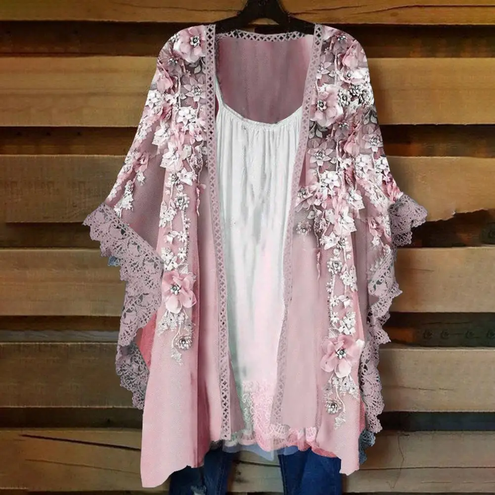 

Women Summer Coat Floral Print Lace Loose Sun Protection Women Blouse New 2022 Casual Outerwear for Daily Wear