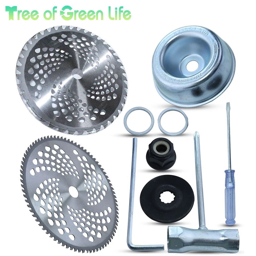 Carbide Tip Brush Cutter Trimmer Blades with Adapter Kit Premium Stainless Steel Trimmer Head for Cutter Trimmer Weed Eater