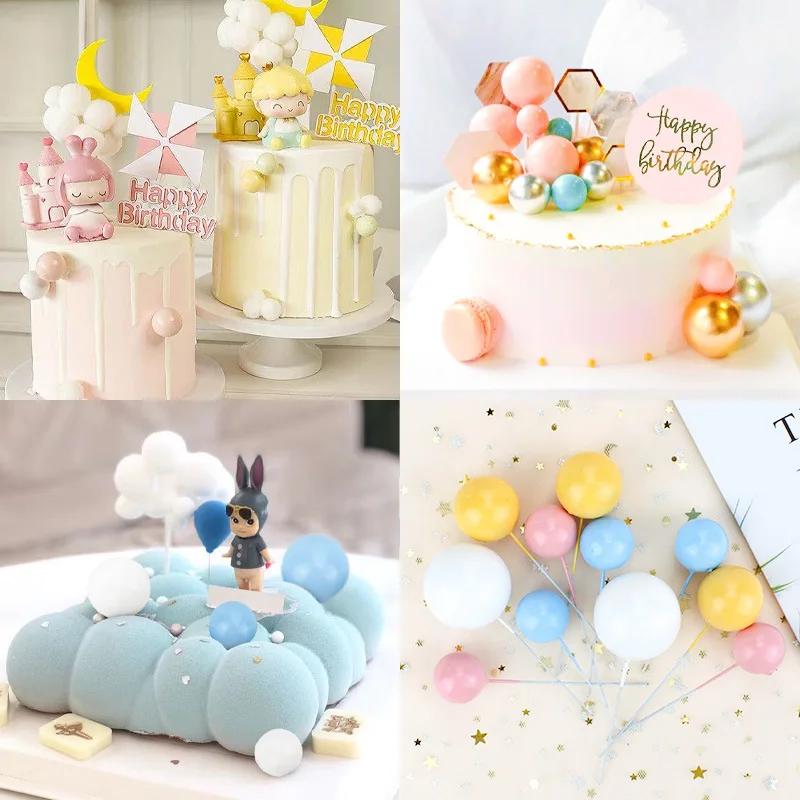 

5pcs Colorful Ball Shaped Cake Toppers DIY Cake Decoration For Wedding Birthday Party Dessert Cupcake Props Baking Supplies