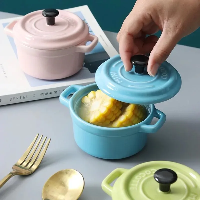 

Mini Casserole,Ramekins with Lids,Oven Safe,Creme Brulee,Souffle,Cover and Handle Ceramic for French Onion Soup,220ml,1PC