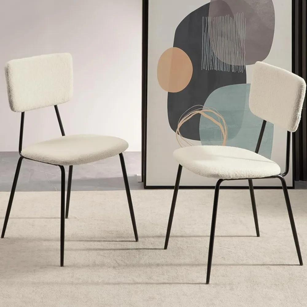 

Комплект обеденных стульев Bacyion из 2 стульев букле, современные мягкие тканевые стулья букле без подлокотников, кухонные стулья, белый акцент