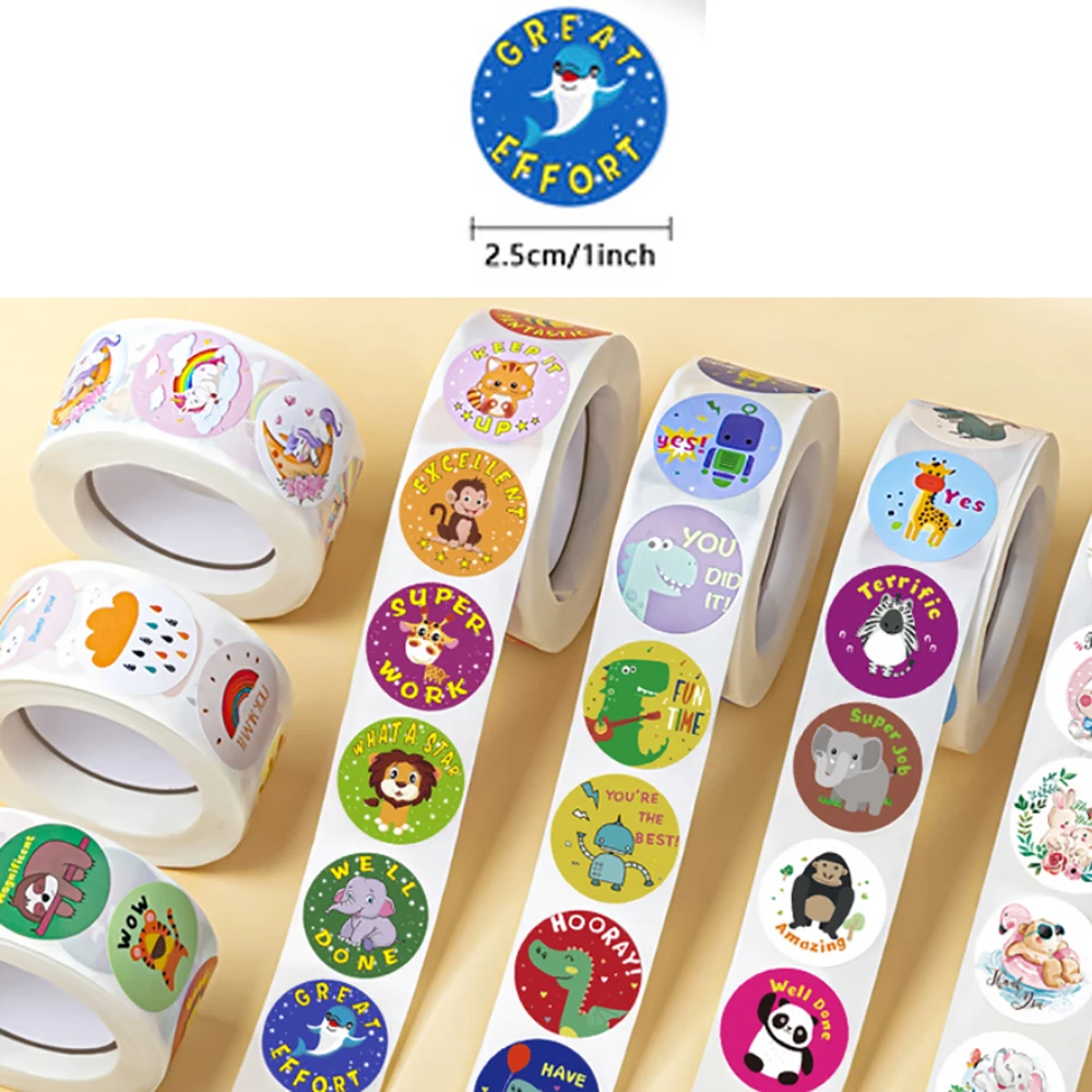 

50-500pcs 1inch Cute Animals Reward Stickers for Teacher Students Encouragement Words Sticker Kids Motivational Cartoon Stickers