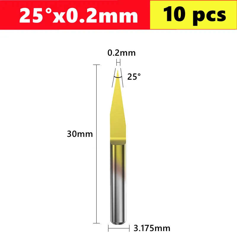 10 шт. фреза для печатных плат 10-90 °   V-образная гравировальная фреза, хвостовик 3,175 мм (1/8) фреза с ЧПУ, фреза по дереву с покрытием TiN, твердосплавная концевая фреза